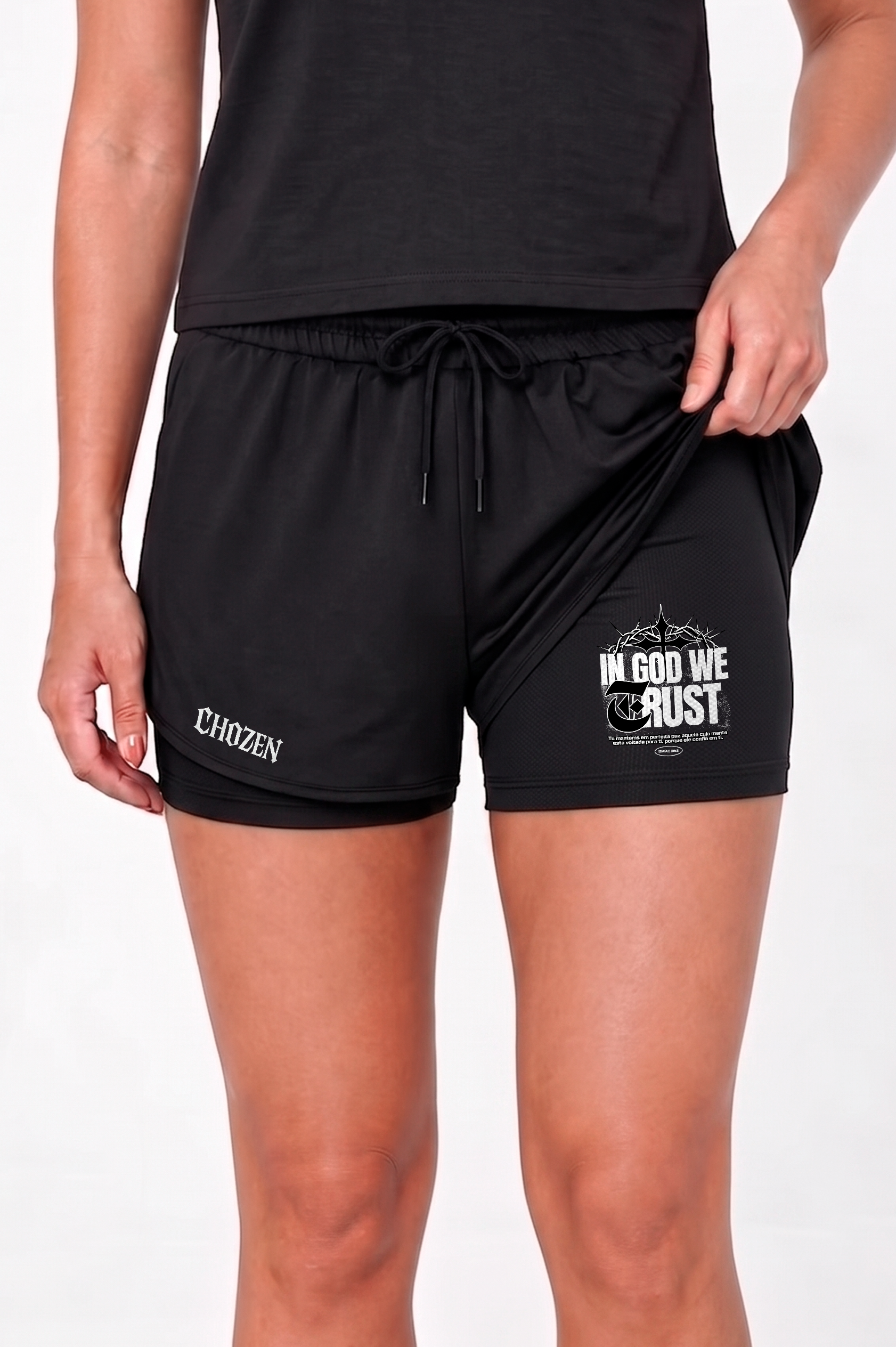 Short Feminino 2 em 1 - In God We Trust